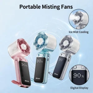 Handheld Mist Fan 4000mAh Portable Cooling Fan USB Rechargeable Personal Fan with Power Bank Function