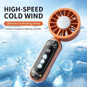 Handheld Rechargeable 3000mAh Ice Cooling Fan Digital Display Silent High Speed Pocket Blower for Travel Household Outdoor