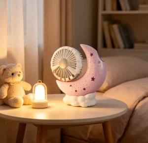 Handheld Rechargeable Battery Small Fan Cartoon Cute Moon Mute Big Wind Luminous Plastic Crescent Low Noise