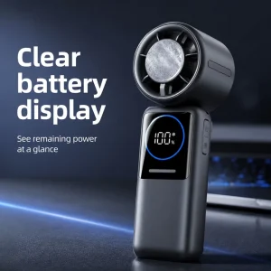 Handheld Wearable High Capacity Power Bank Fan with Ice Cooling Function Stepless Speed Control 12 Hours Runtime Home & Car Use