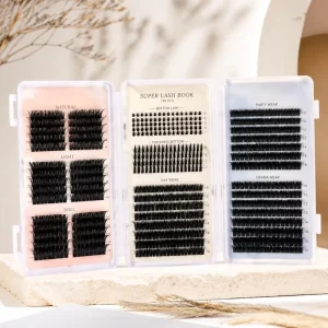 Handmade DIY Fan Eyelash Cluster Synthetic Hair Private Label Pre Cut 8 25mm 12 Rows Individual Lash Clusters Book Kit