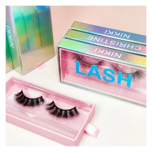 Handmade False Eyelashes Holographic Shining Custom Logo Package Full Strip Eyelashes Wispy Faux Mink Eye Lashes