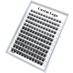 Handmade Matte Black Clear Band 12 Rows Individual Lash Clusters Wispy Fluffy Cluster Lashes with Custom Logo