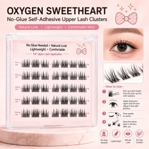 Handmade Synthetic Hair Oxygen Sweetheart Self Adhesive Upper Lash Clusters 6 Rows No Glue Needed Natural Look