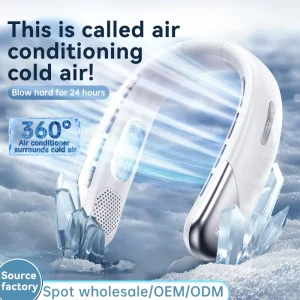 Hands Free Bladeless Wearable Neck Fan Long Battery Life 5 Wind Speeds Low Noise Portable Neckband Cooler for Car Household Use