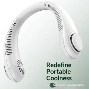 Hands-Free Hanging Neck Fan Bladeless Portable Twin Turbo Powerful Wind Rechargeable Wearable Cooling Fan