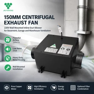 Heavy Duty 150mm Centrifugal Exhaust Fan Dual Ball Bearing Button Control 220V Wall Mounted Inline Duct Blower for Basement