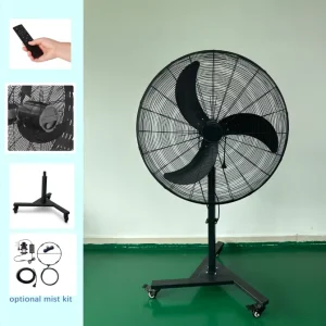 Heavy Duty 36″ DC Motor Mobile Industrial Misting Fan Oscillating Commercial Pedestal Cooling Fan IP54 Black