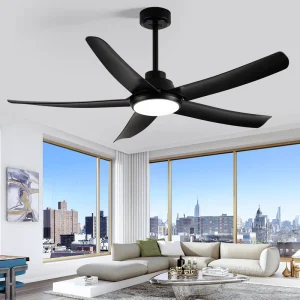 Heavy Duty 54 in Black Ceiling Fan 5 ABS Blades Waterproof BLDC Motor Quiet 6 Speed Remote Control LED Fan