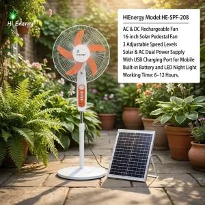 HiEnergy Solar and Rechargeable Fan 16inch 18inch Fan Solar Energy Dc Solar Power Fan Outdoor