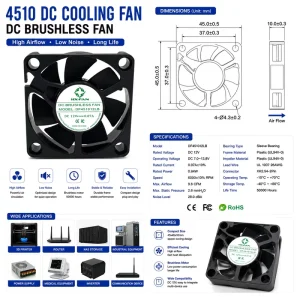 High Airflow 45X45X10mm DC Brushless Fan Axial Cooling Fan for Communication Equipment OEM Supplier