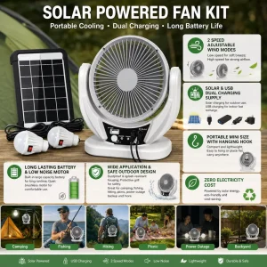 High Capacity Battery Rechargeable Portable Floor Fan Solar Energy for Emergency Power Outages