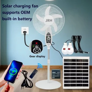 High Cost effectiveness AC DC Rechargeable Floor Fan Home LED Light USB Interface Solar Fan Outdoor Remote Control Adjustable