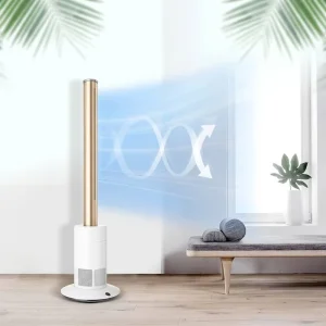 High Efficiency Cooling Fan Certified Powerful Air Tower Pedestal Fan with 10 Wind Options Bladeless Design