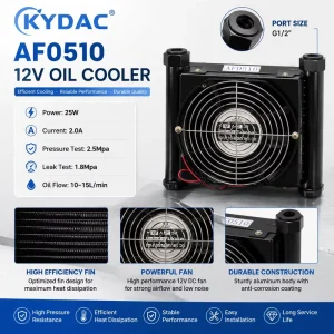 High Efficiency KYDAC Aluminium Plate Hydraulic Oil Cooler Air Cooled Fan Motor for Excavator 12VDC