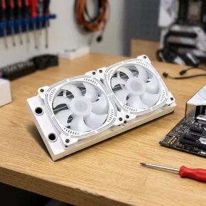 High Performance 240mm White Aluminum Radiator with Dual 120mm PWM Quiet Fans Kit for PC Liquid Cooling System G1 4 Thread