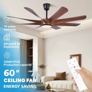 High Performance Good Quality Morden Indoor Home Decor 60 Inch ABS 8 Blades DC Motor Remote Control Led Ceiling Fan Light