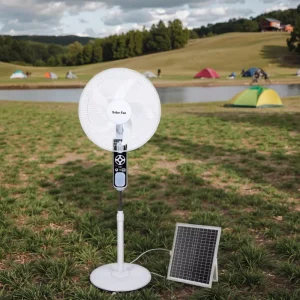 High Power 15W Rechargeable Electric Solar Fan with Lithium Battery Solar Stand Remote Control LED Bulb Heating Outdoor Use