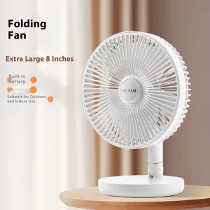 High Power 8 Inch USB Rechargeable Mechanical Control 3 Speed Foldable Table Fan with Durable Plastic for Outdoor Use