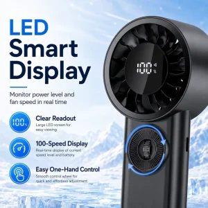 High Powered Portable Wearable Handheld Fan 100 Gear Speed Settings Large Battery Capacity Household Car Outdoor Adventure