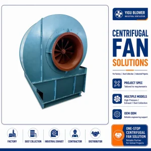 High Pressure Industrial Centrifugal Blower Direct Drive Forced Ventilation Fan for Dust Particle Conveying Systems