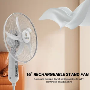 High Quality 16 Inch 12V AC DC Rechargeable Fans with Adjustable Speed Pedestal Home Backup Power Stand Electric Fan