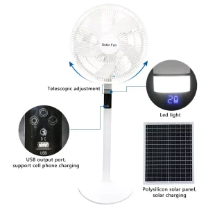 High Quality 25W 6 speed White 16Inch Portable Solar Power Electric Camping Outdoor Fan with Lamp
