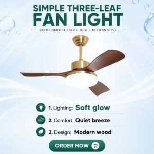 High Quality 3-Blade Wood Vintage Ceiling Fan Light Quiet Operation Non-intelligent Control Decorative Ceiling Fan with Light