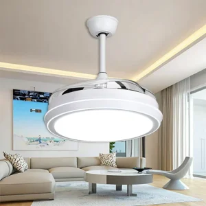 High Quality 42 Inch Nordic Smart AC Copper Retractable Indoor LED Ceiling Fan Invisible Lamp Remote Control Dimmable Modern