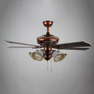 High Quality 52 Inch Luxury Modern Ceiling Fan LED Light Decorative Wooden Blades Lower Noise Remote Control Brass Iron Steel
