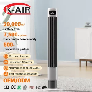 High Quality Electric Plastic Household Hotel Use Low Noise Bladeless Oscillating Air Cooling Tower Fan Remote Pedestal