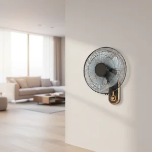 High Quality Electric Wall Mounted 16″ Wall Fan with Mechanical Control 3 Speed Settings Plastic 5 Leaves Black and Gold