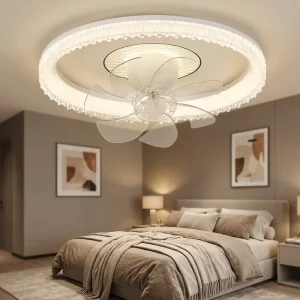 High Quality Flush Mount Bedroom Silent Fandelier Ceiling Fan Transparent Baldes LED Ceiling Fan With Light