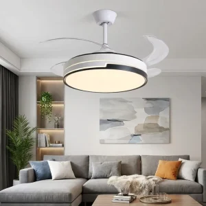 High Quality Mute Motor 4 Blades 42 Inch Remote Control Dimmable Retractable Indoor Bedroom Modern LED Ceiling Fan with Light
