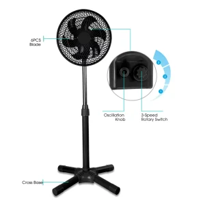High Speed 10 Inch Plastic Portable Standing Fan with 3-Speed Control Oscillating Height Adjustable for Hotel Household Use