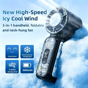 High Speed Handheld Fan Long Battery Life with LED Digital Display Lightweight Portable Low Noise Wearable Design Suitable