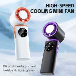 High Speed Handheld Fan with LED Light Custom Logo Summer Electric Cooling Handy Fan Hand Held Outdoor Travel Home Use