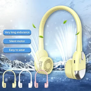 High Speed Turbine Wind USB Hanging Foldable Three Speed Portable Mini Wearable Neck Cooling Fan with 360 Rotation for Car Use