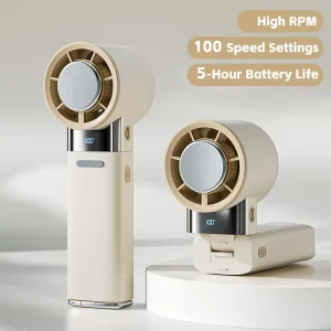 High Speed Turbo Cooling Handheld Fan 3000mAh 100 Speed LED Display Portable Mini Stylish Clip Fan Outdoor Car Foldable USB