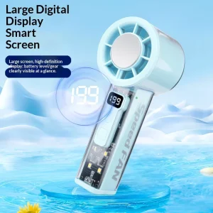High-speed Handheld Rechargeable Battery USB Fan with Digital Display Ice Refrigeration Portable Outdoor Mini Fan