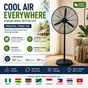 High-speed Heavy Industrial Stand Fan Pedestal OEM Air Cooling Fan Electric Metal Silk Screen Printing Black Copper Motor Fan