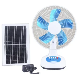 Home AC DC 12 Inches Table Fan Rechargeable Electric Solar Panel Energy Battery Power Fan Light Solar Fan