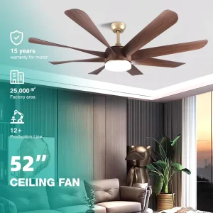 Home Decoration 8 ABS Blades 52 Inch Smart Control Living Room Comfortable Wind Led Ceiling Fan with Light