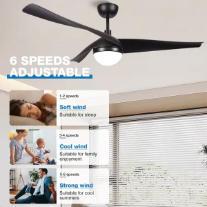 Home Decorative 52 Inch 3 ABS Blades Low Noise Household Remote Control LED Ceiling Fan with Light
