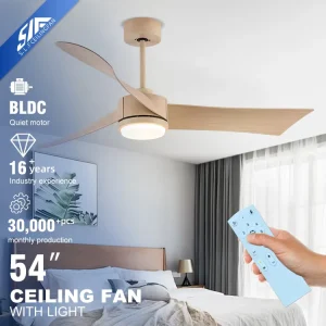 Home Decorative 54Inch 3 Blades Household Remote Control Low Noise Led Ceiling Fan With Light
