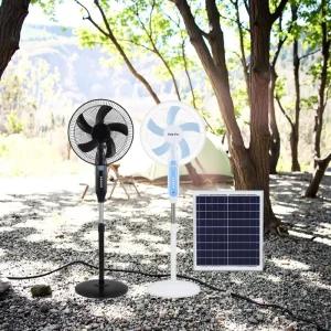 Home Use Portable Rechargeable Solar Outdoor Standing Fan Removable Solar Panel System Battery Car Compatible 3 Speed DC Motor