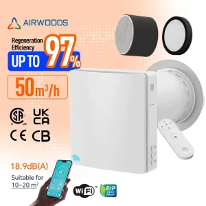 Home Ventilation and Heat Recovery Device with Smart Reversible Fan Auto Shutter HEPA and Tuya App Control Erv