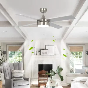 Hot Pick Trendy Style Brushed Nickel 52 Inch Energy Saving Ceiling Fan With Light for Living Room