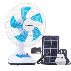 Hot Rechargeable Solar Table Fans with Solar Panel 12 Inch with Light Bulb Charger Lithium Battery Portable Powered Desk Fan