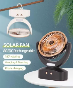 Hot Sales 6000mAh Portable Rechargeable Solar Fan with LED Light USB Table Fan Power Bank for Africa and Middle East